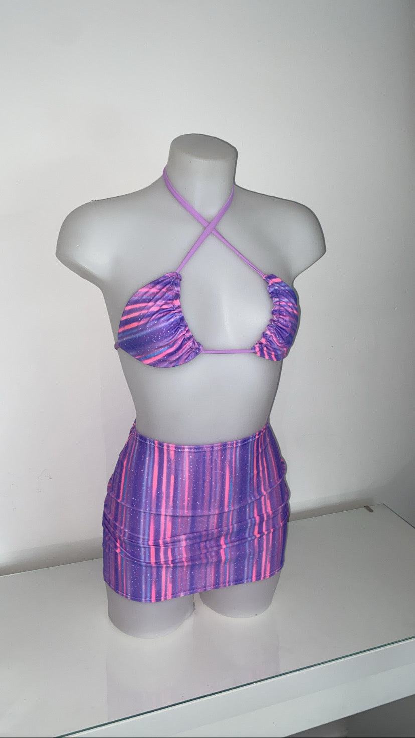 Bikini Top and Gathered Skirt - Lilac Comet