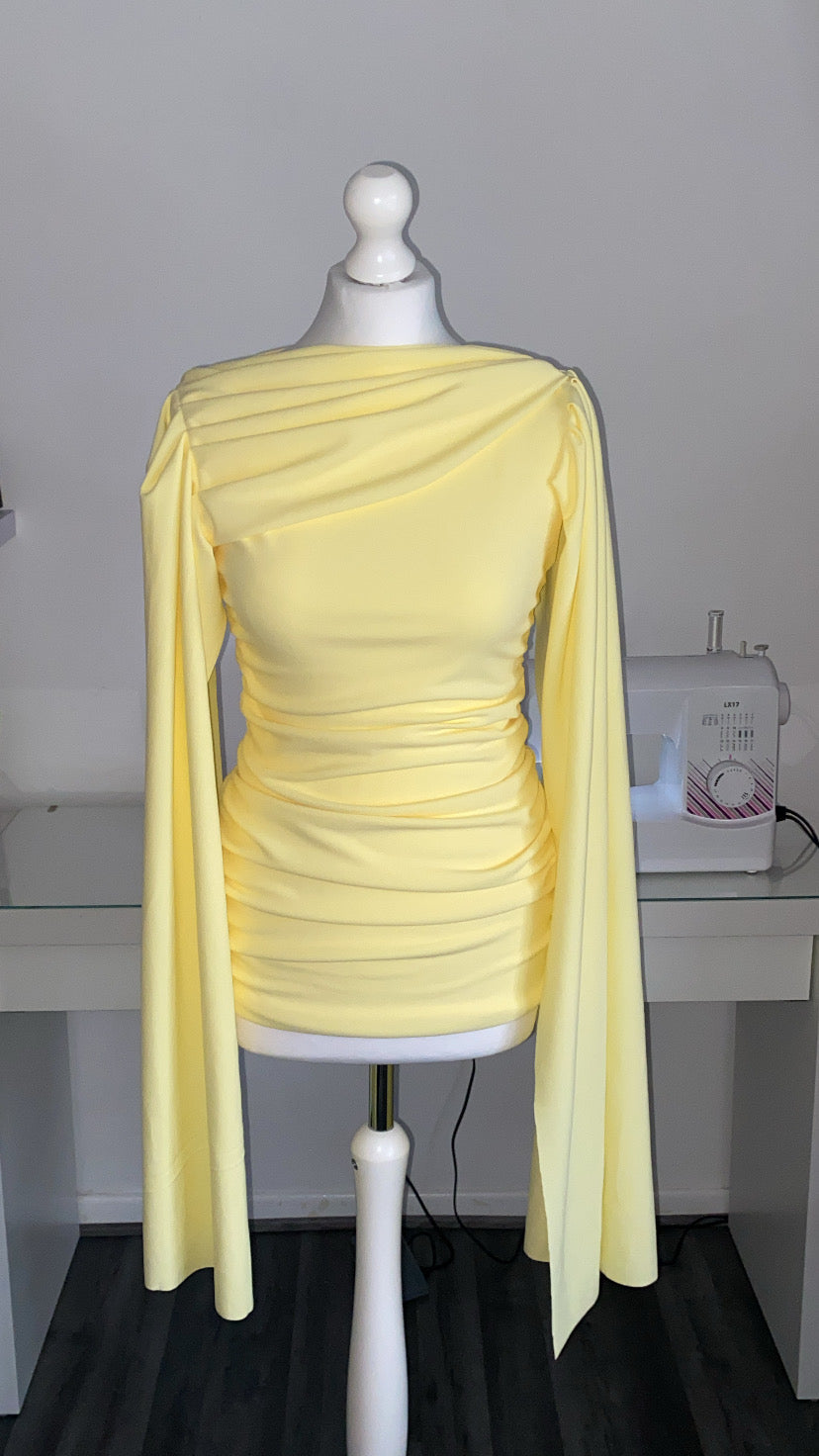 Lemon Draped Shoulders Mini Dress