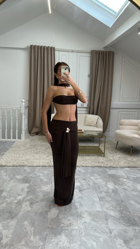 Gold Buckle Maxi Skirt and Tie Back Top