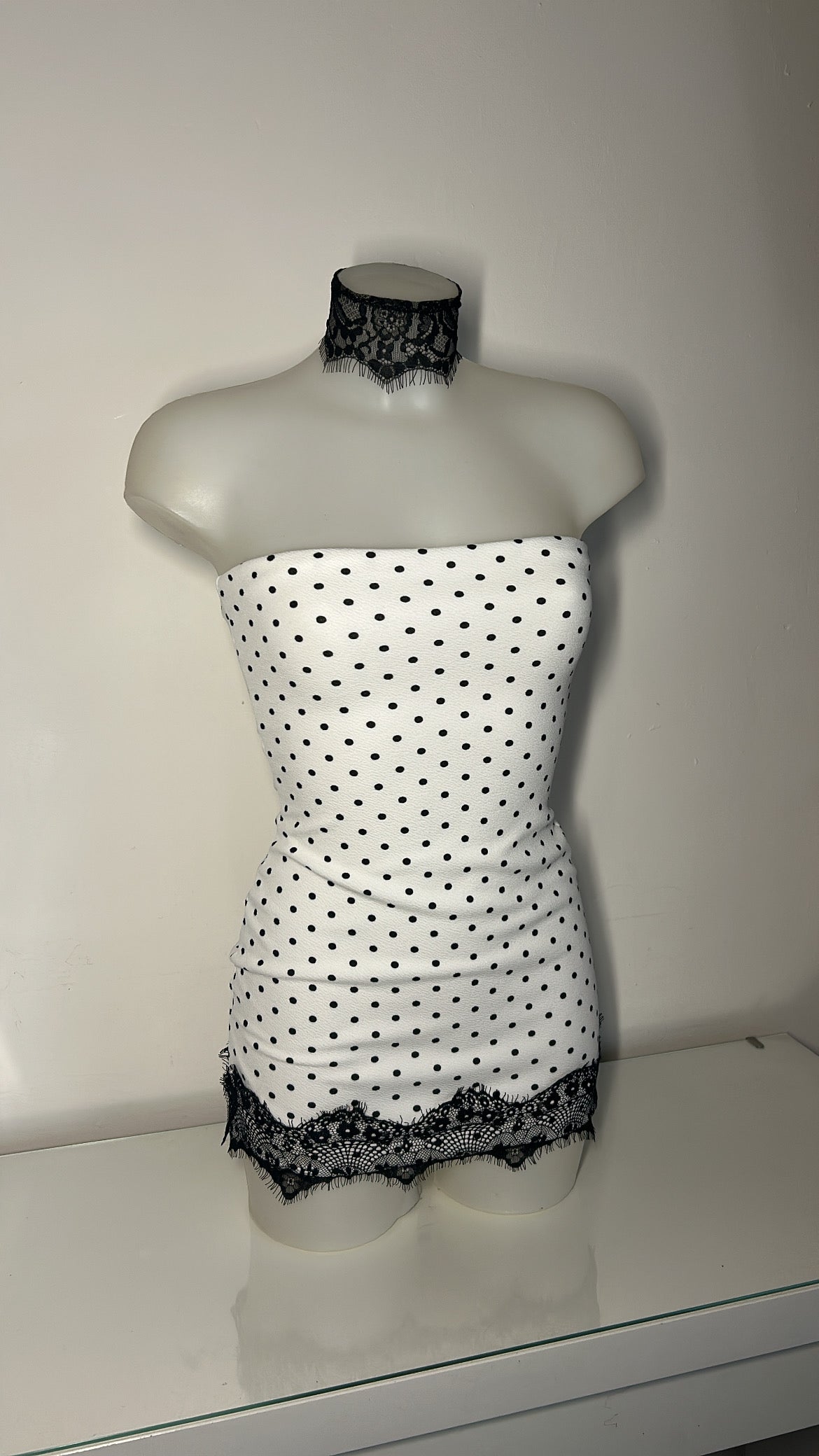 Mini Polka Dot with Lace Frill Trim