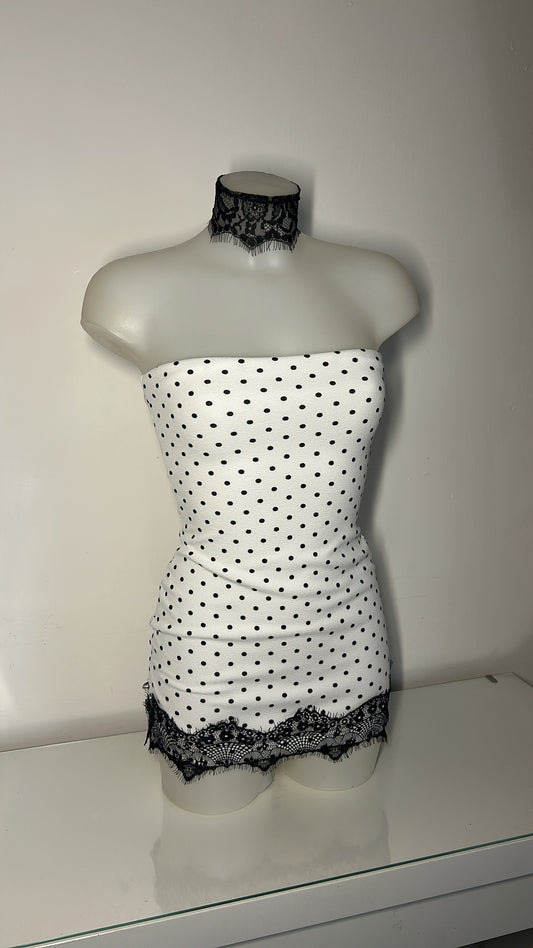 Mini Polka Dot with Lace Frill Trim