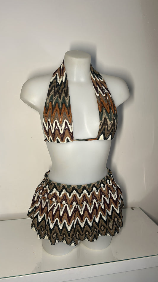 Novie in a Brown and Khaki Zig Zag Knit