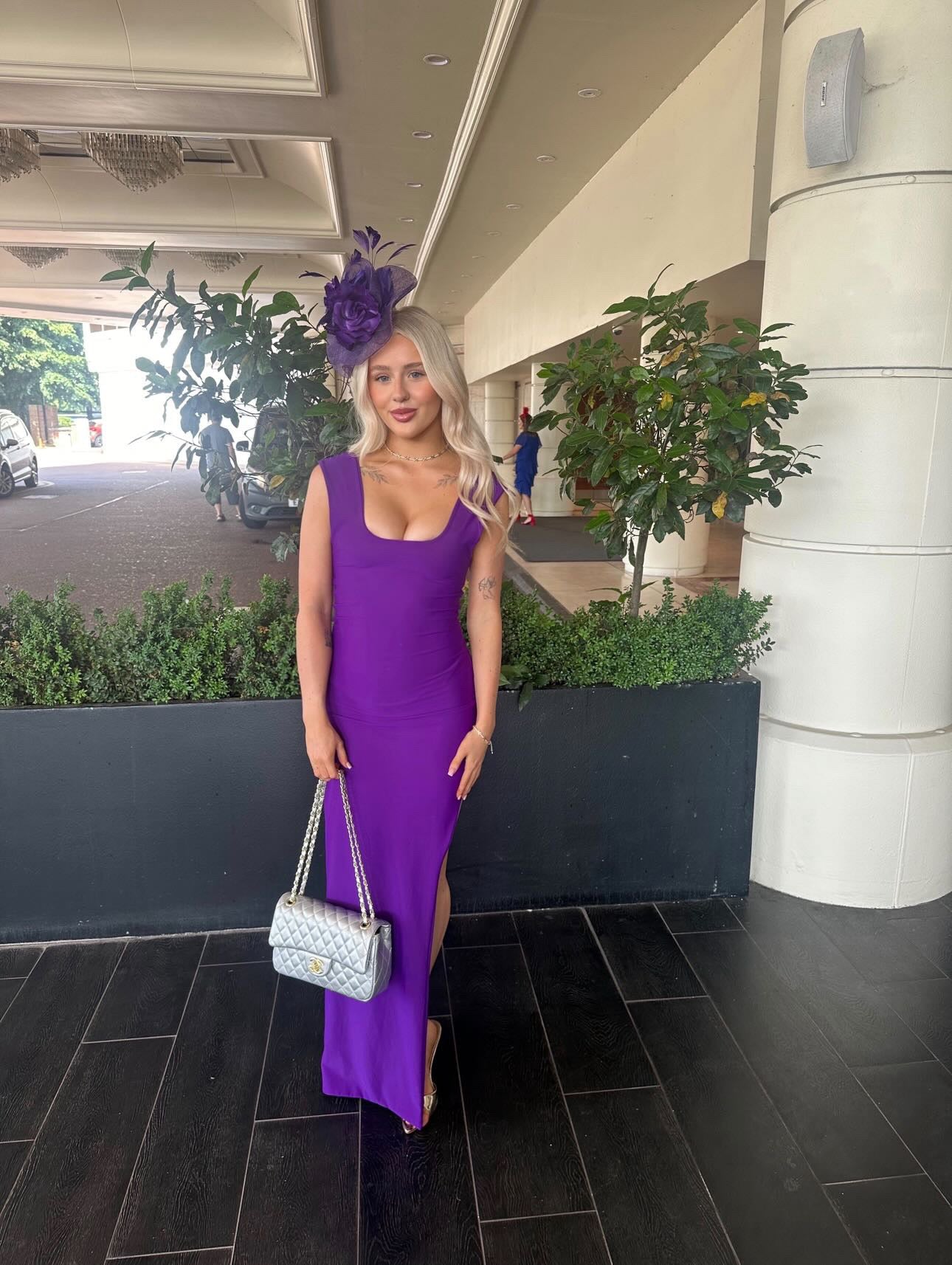 Purple Lycra Slim Fit Maxi with Slit