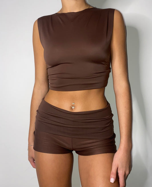 Brown Folder Shorts Two Piece