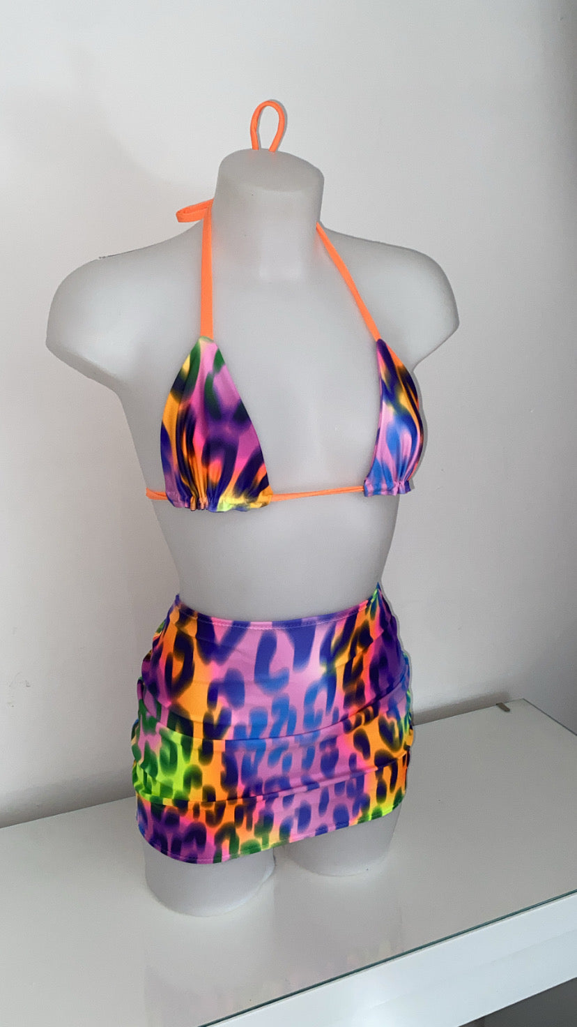 Bikini Top and Gathered Skirt - Multi Cheetah