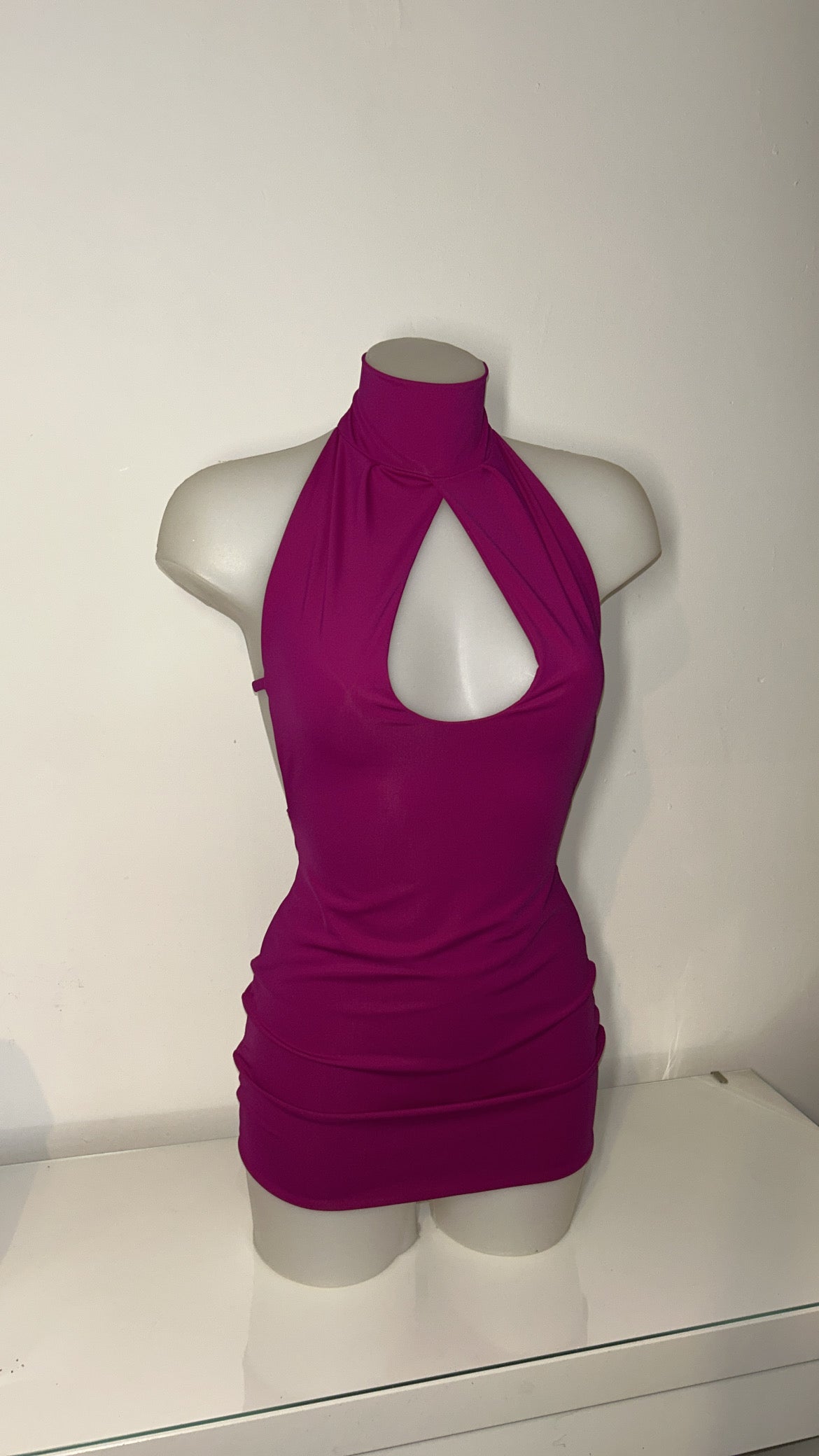 High Neck Burgundy Mini Dress