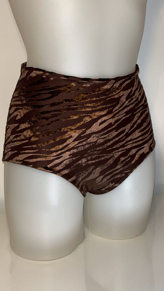 Brown Zebra Velvet Mesh Hot Pants