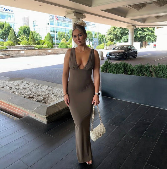 Chocolate Lycra Slim Fit Maxi