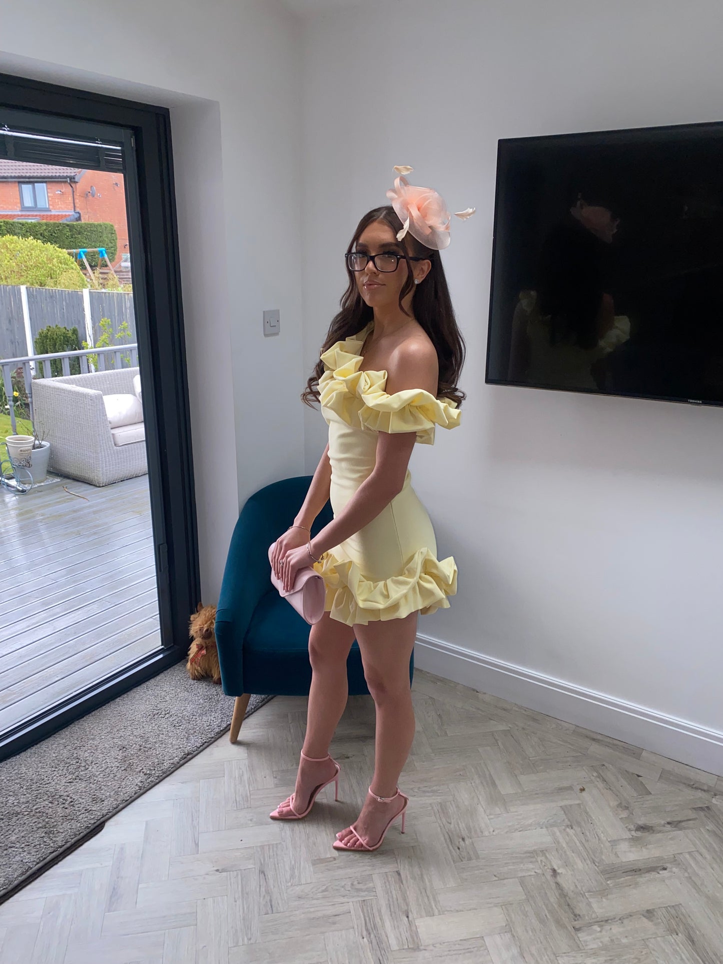 One Shoulder Ruffle Dress - Lemon