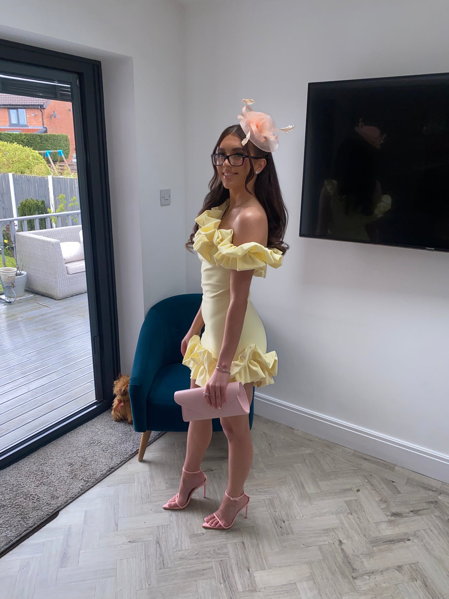 One Shoulder Ruffle Dress - Lemon